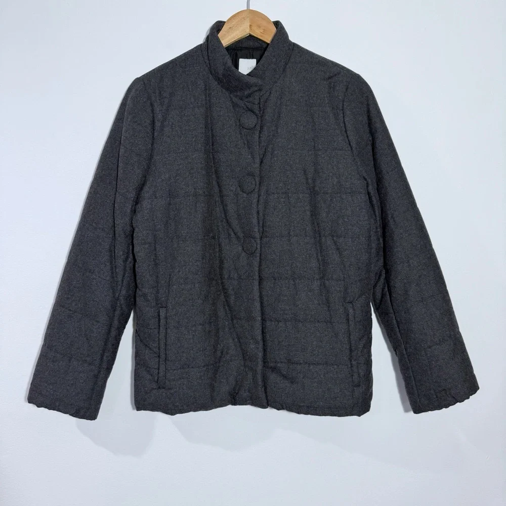 NWT J Jill Charcoal Gray Quilted Puffer‎ Jacket Coat Zip Pockets Small Modern